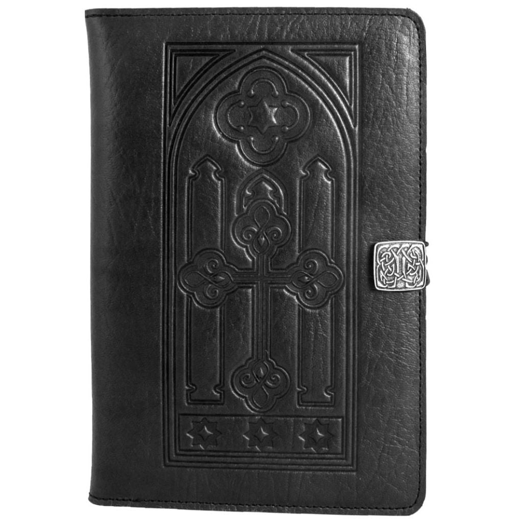 Oberon Design Leather iPad Mini Cover, Case, Stained Glass, Black