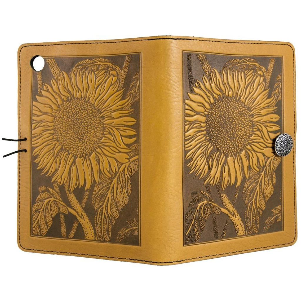 Oberon Design Leather iPad Mini Cover, Case, Sunflower, Marigold - Open