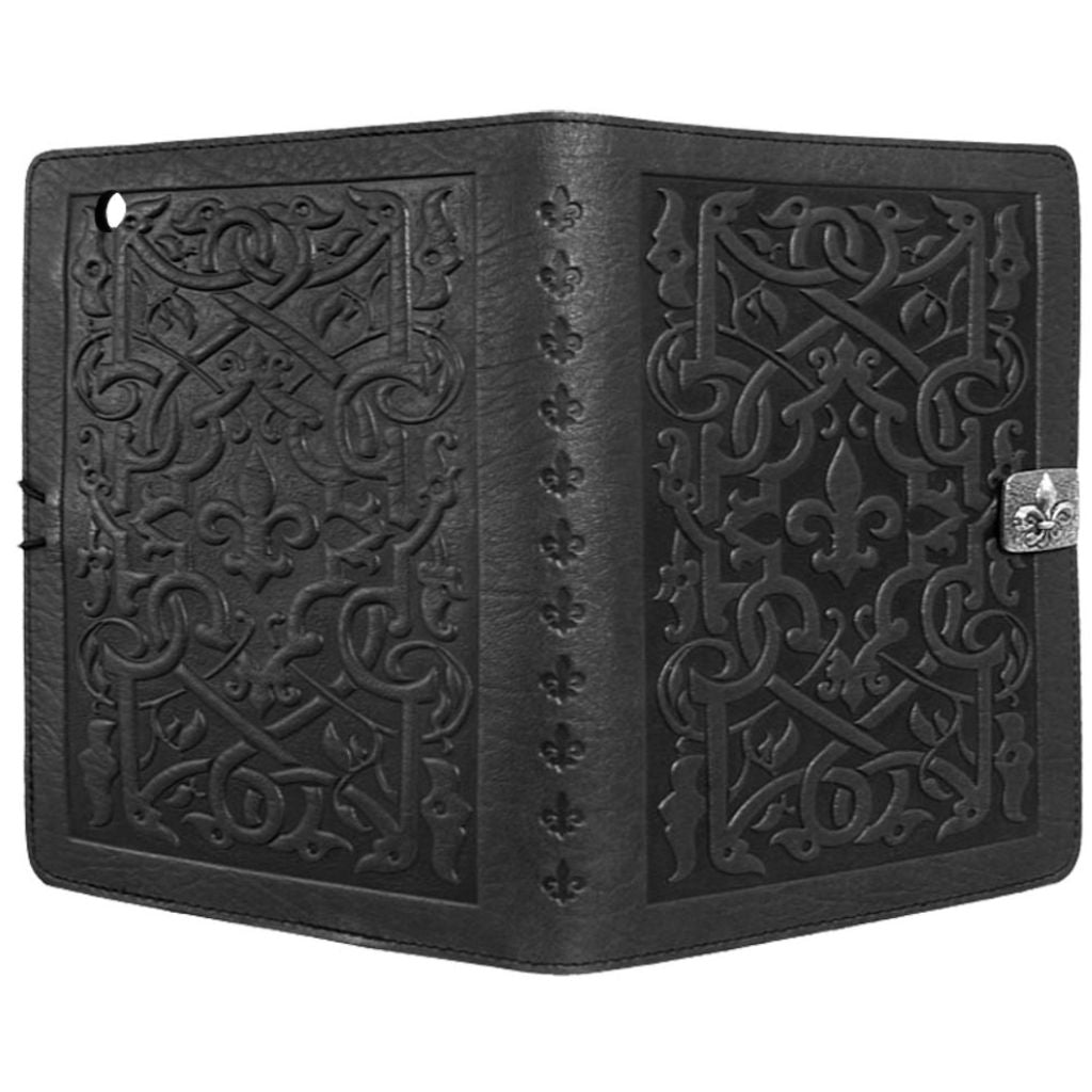 Oberon Design Leather iPad Mini Cover, Case, The Medici, Black - Open