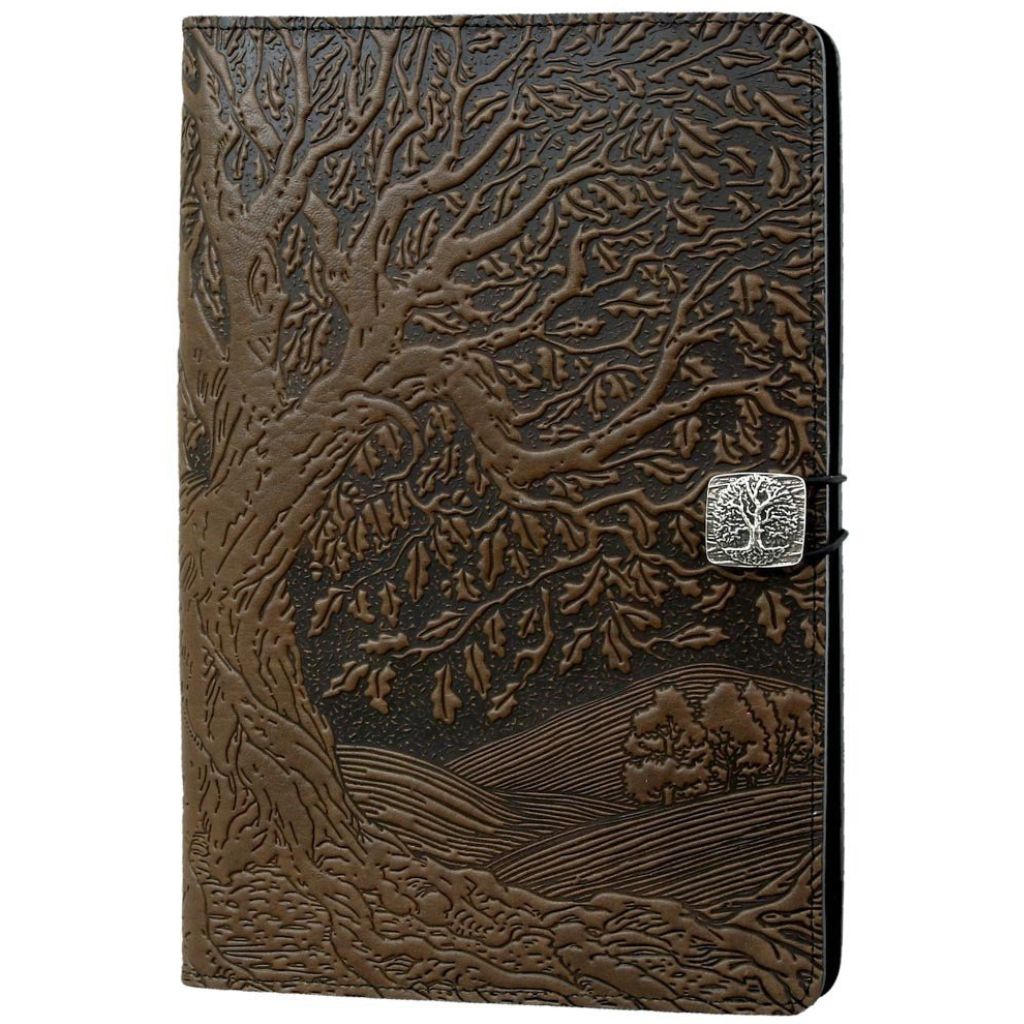 Oberon Design Leather iPad Mini Cover, Case, Tree of Life, Chocolate