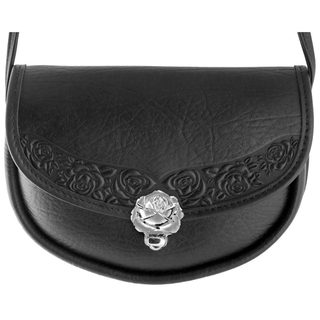 Oberon Design Leather Women's Crossbody Handbag, Rose Lilah, Black