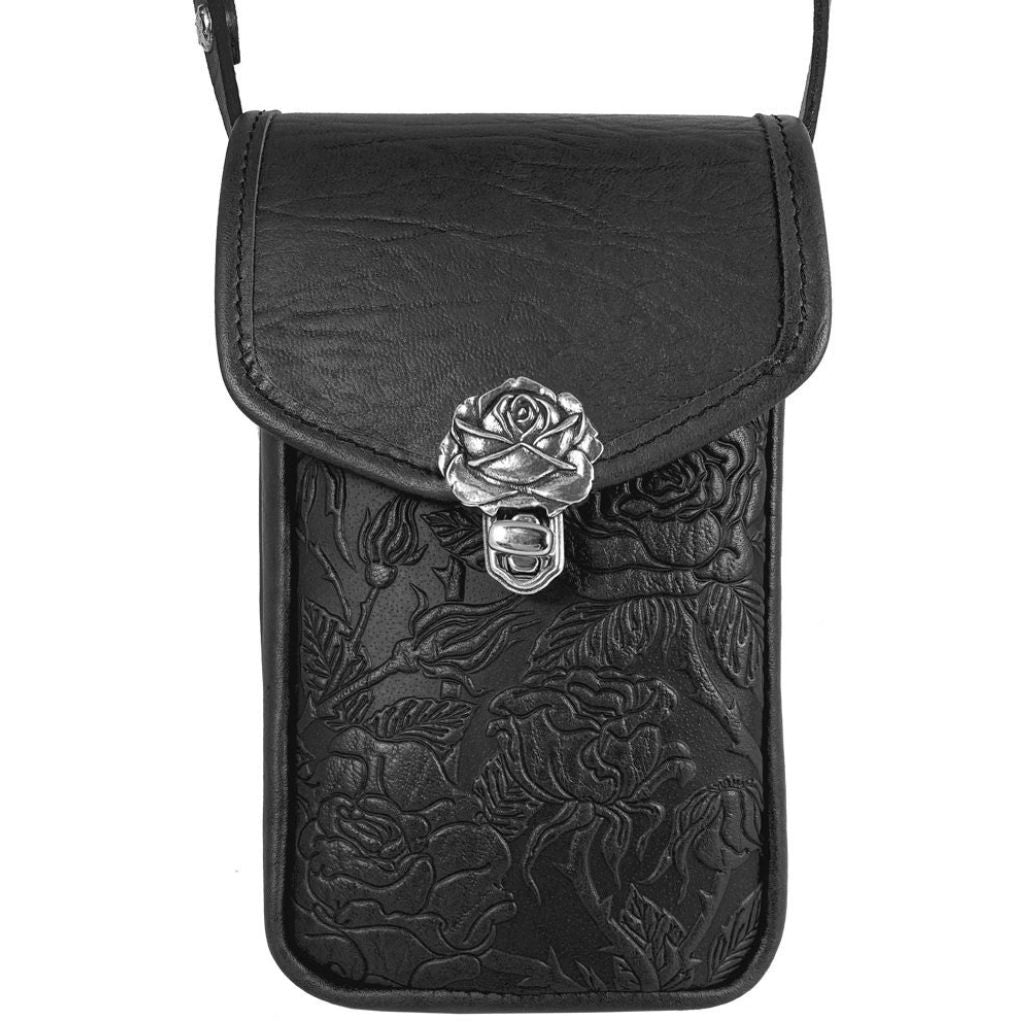 Oberon Design Leather Women&#39;s Handbag, Molly, Wild Rose in Black