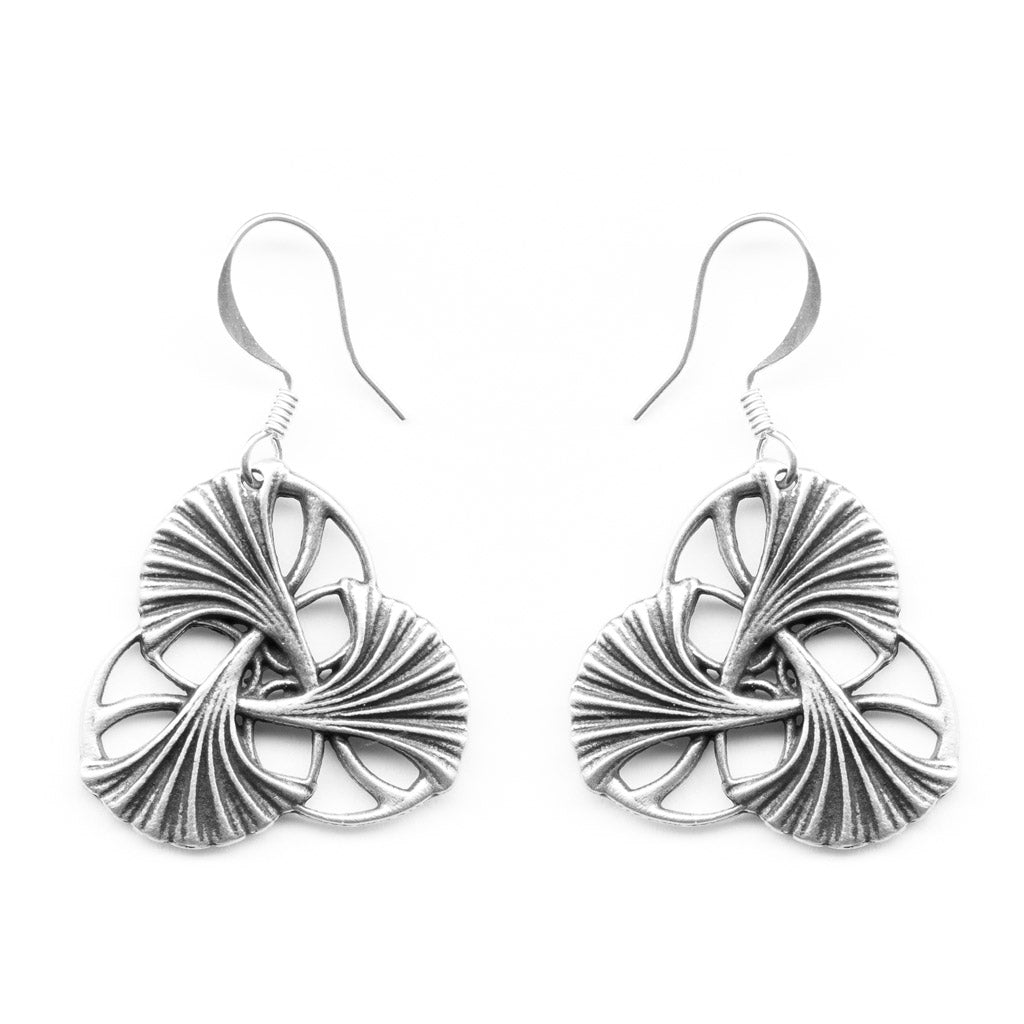 Oberon Design Britannia Metal Jewelry, Earrings, Art Nouveau Ginkgo