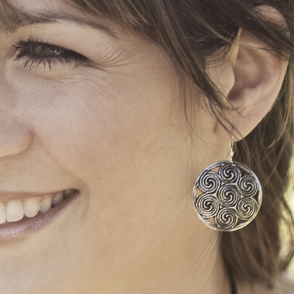 Oberon Design Hand-Cast Britannia Metal Earrings, Celtic Spiral