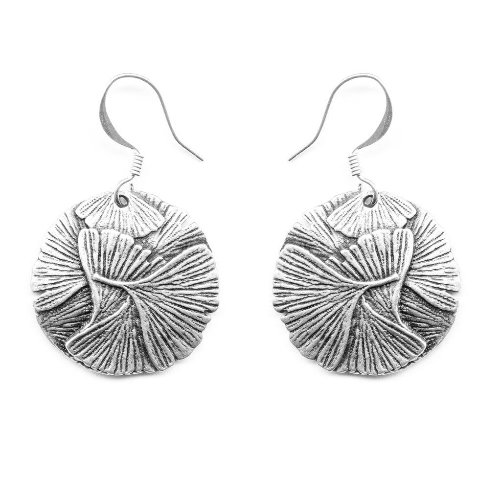 Oberon Design Britannia Metal Jewelry, Earrings, Ginkgo