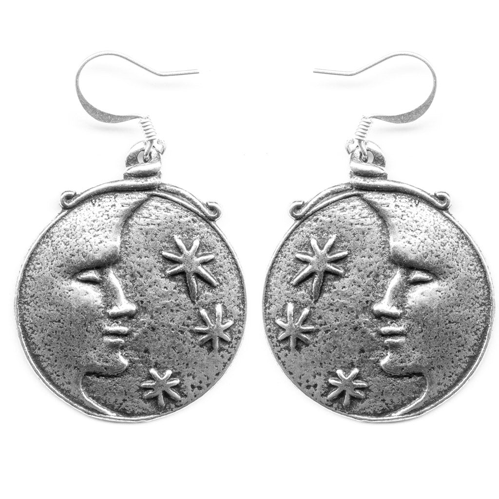 Oberon Design Britannia Metal Jewelry, Earrings, Moon and Stars