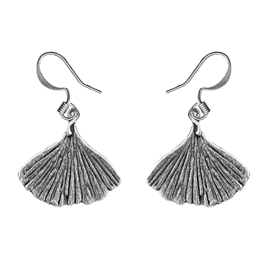 Oberon Design Britannia Metal Jewelry, Earrings, Small Ginkgo Leaf