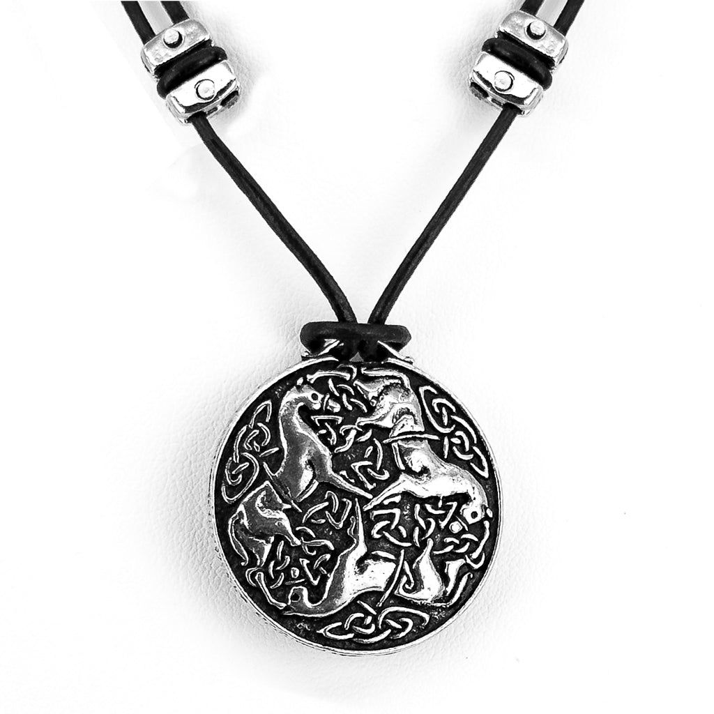 Oberon Design Celtic Horses Hand-Cast Britannia Metal Necklace