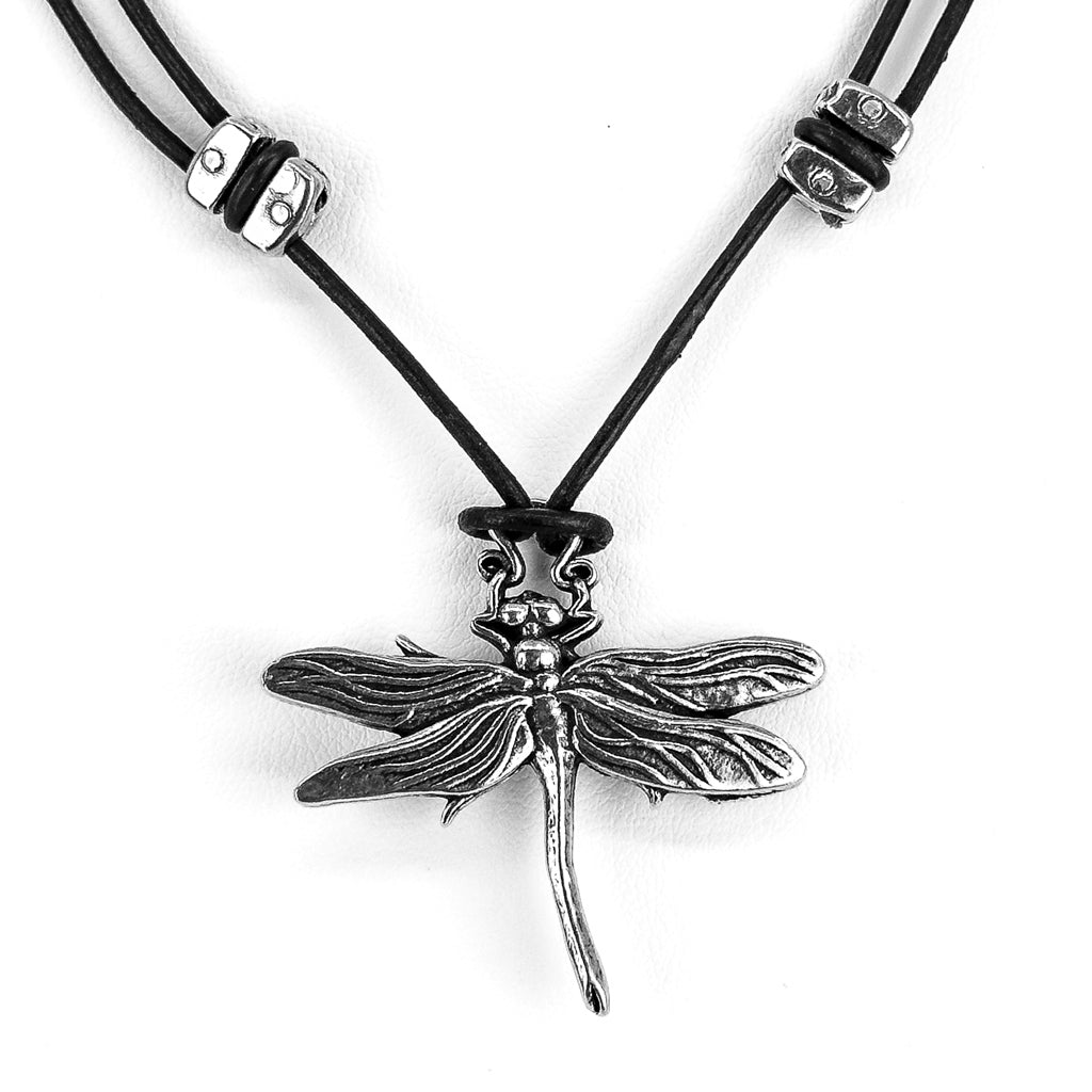 Oberon Design Hand-Cast Britannia Metal Necklace, Dragonfly