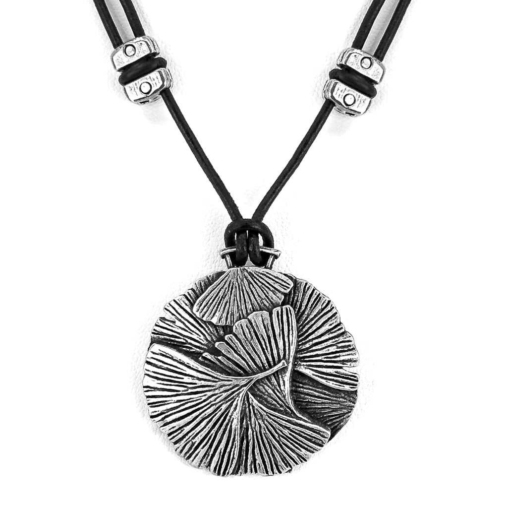 Oberon Design Ginkgo Leaf Hand-Cast Britannia Metal Necklace