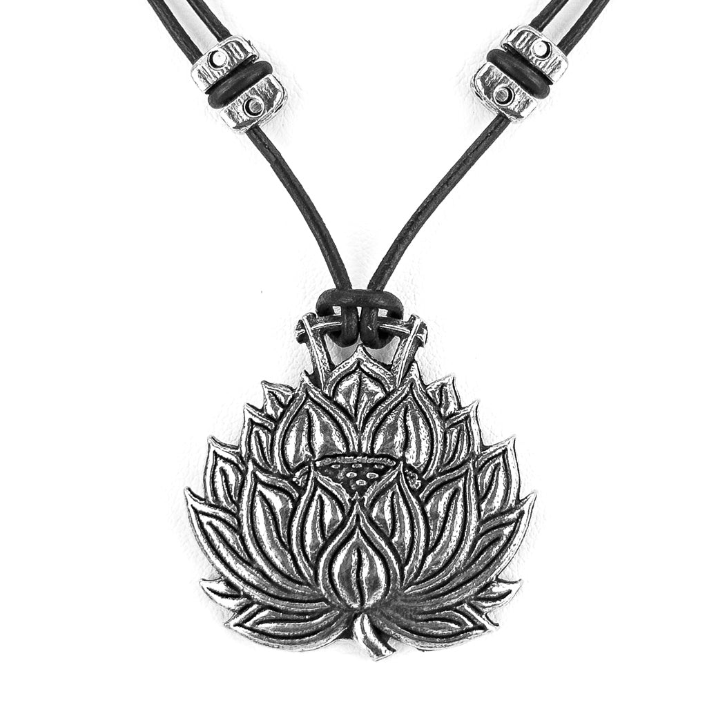 Oberon Design Lotus Hand-Cast Britannia Metal Necklace