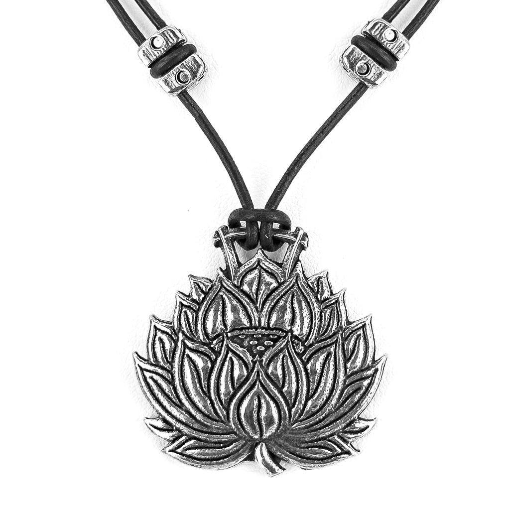 Oberon Design Lotus Hand-Cast Britannia Metal Necklace