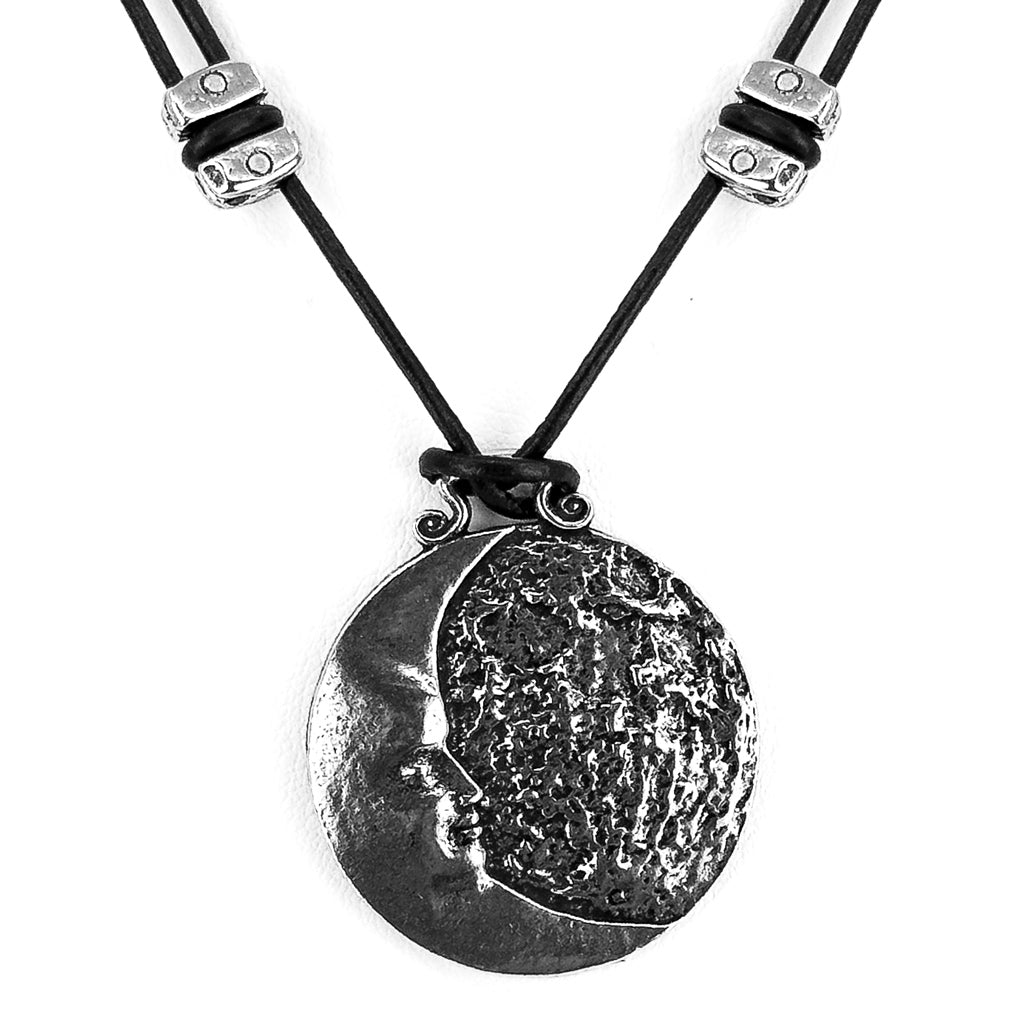 Oberon Design Hand-Cast Britannia Metal Necklace, Moon