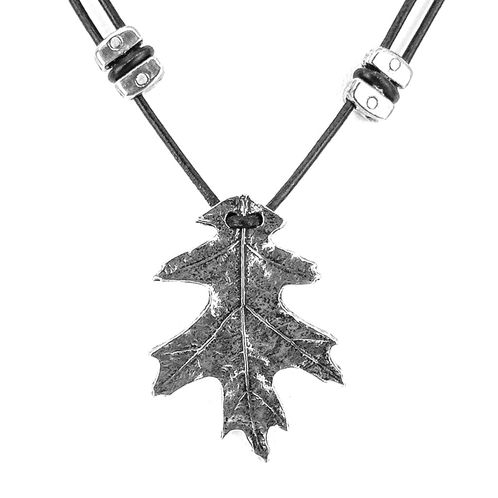 Oberon Design Oak Leaf Hand-Cast Britannia Metal Necklace