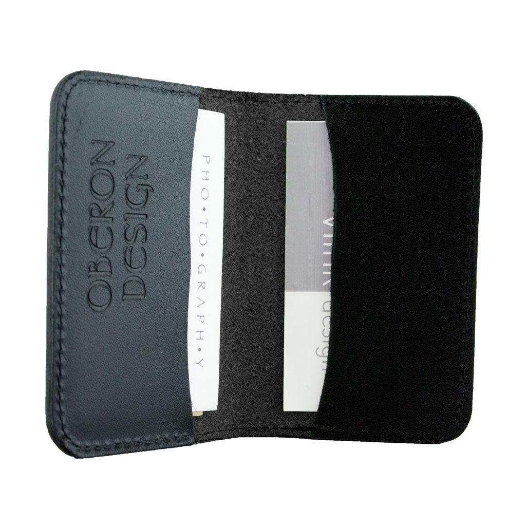 Oberon Leather Business Card Holder, Mini Wallet, Black Interior