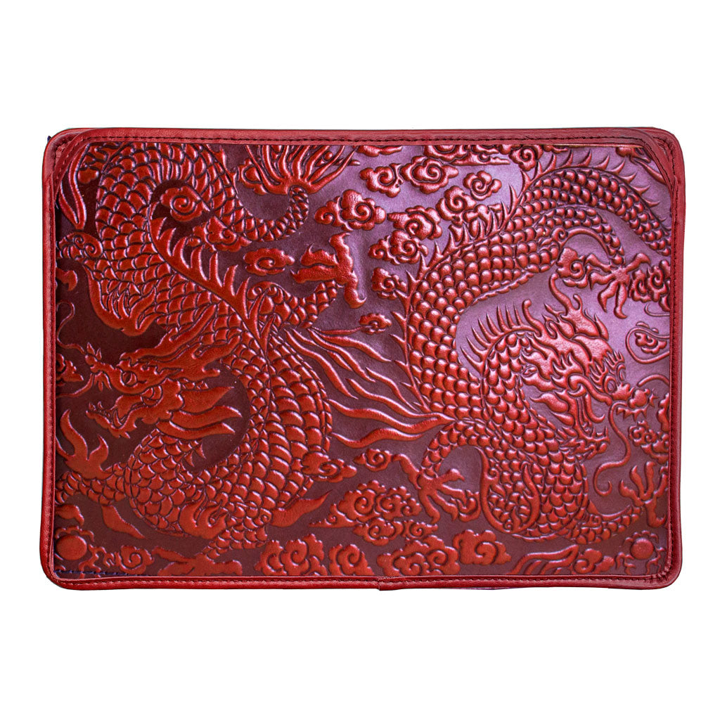 Leather Laptop Sleeve, MacBook Case, Tablet Cover, Cloud Dragon, Red