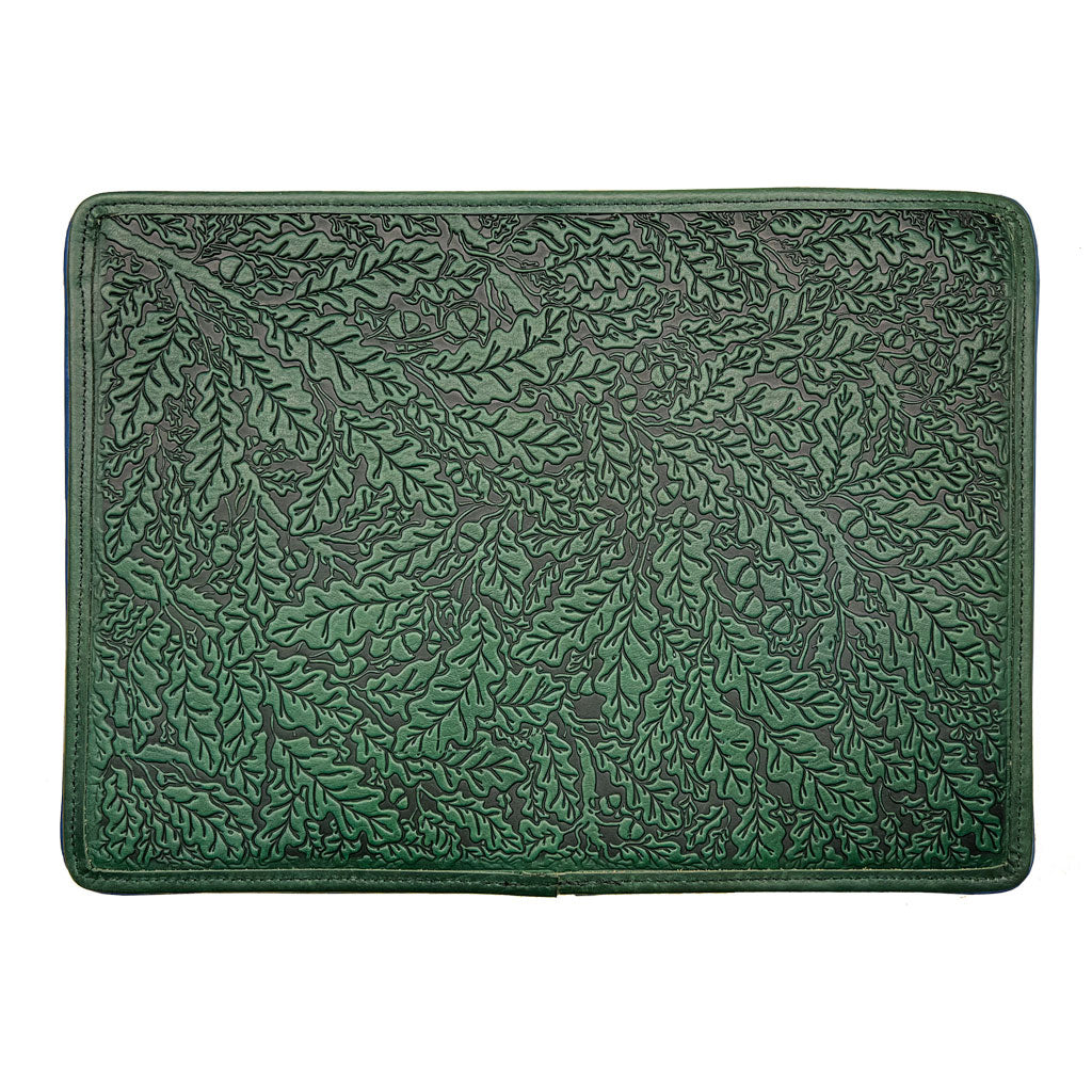 Leather Laptop Sleeve, MacBook Case, Tablet Cover, Oak Leaves, Green