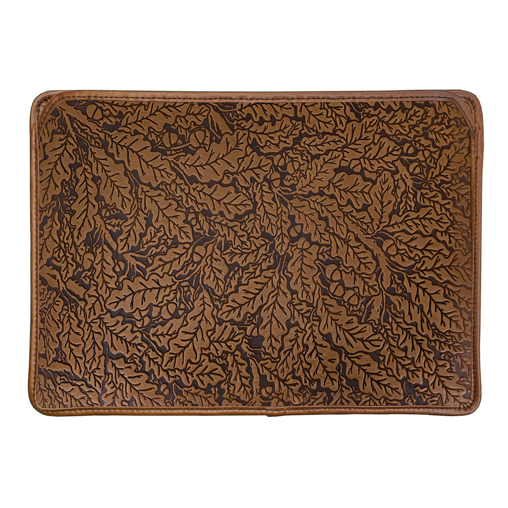 Leather Laptop Sleeve, MacBook Case, Tablet Cover, Oak Leaves, Green