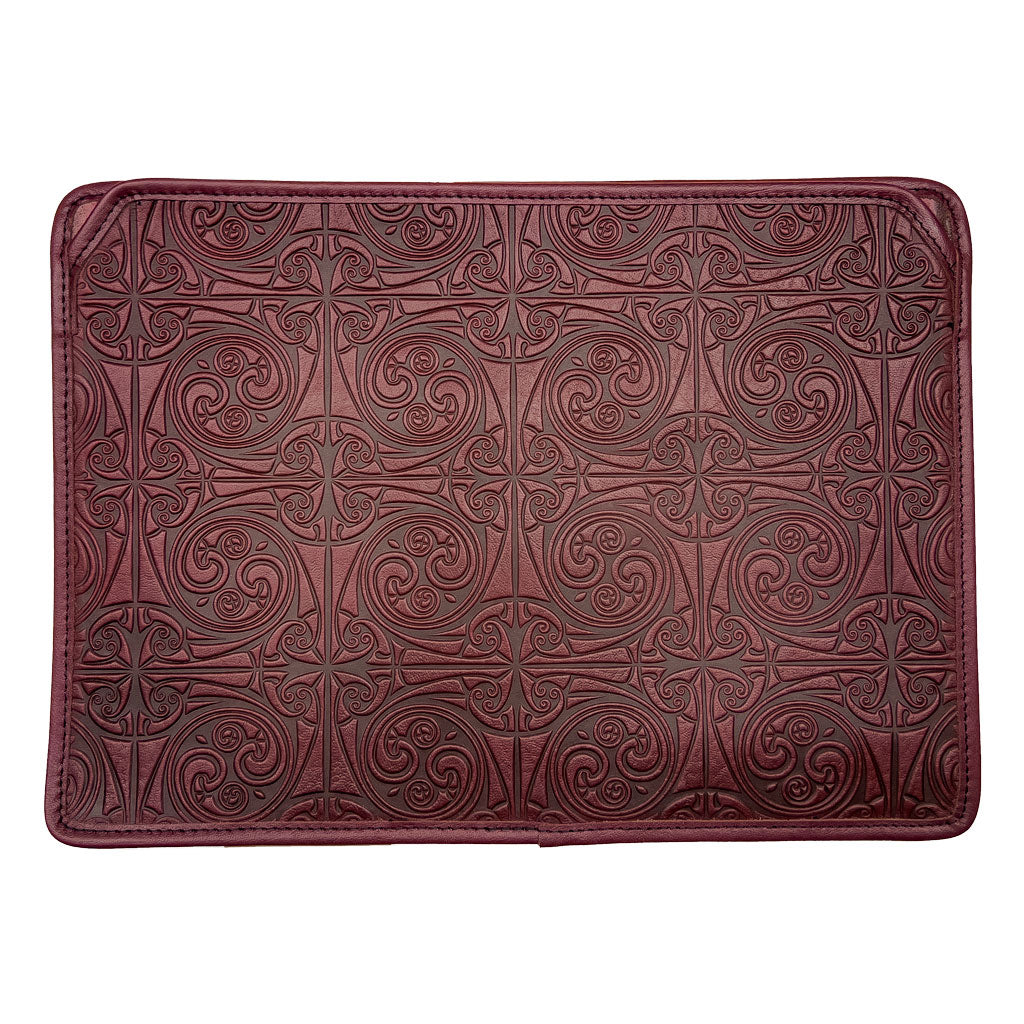 Leather Laptop Sleeve, MacBook Case, Tablet Cover, Triskelion Knot, Wine