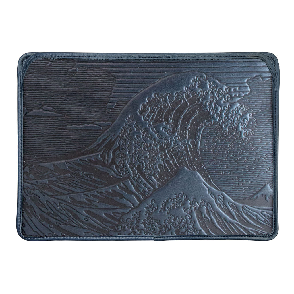 Leather Laptop Sleeve, MacBook Case, Tablet Cover, Hokusai Wave, Navy