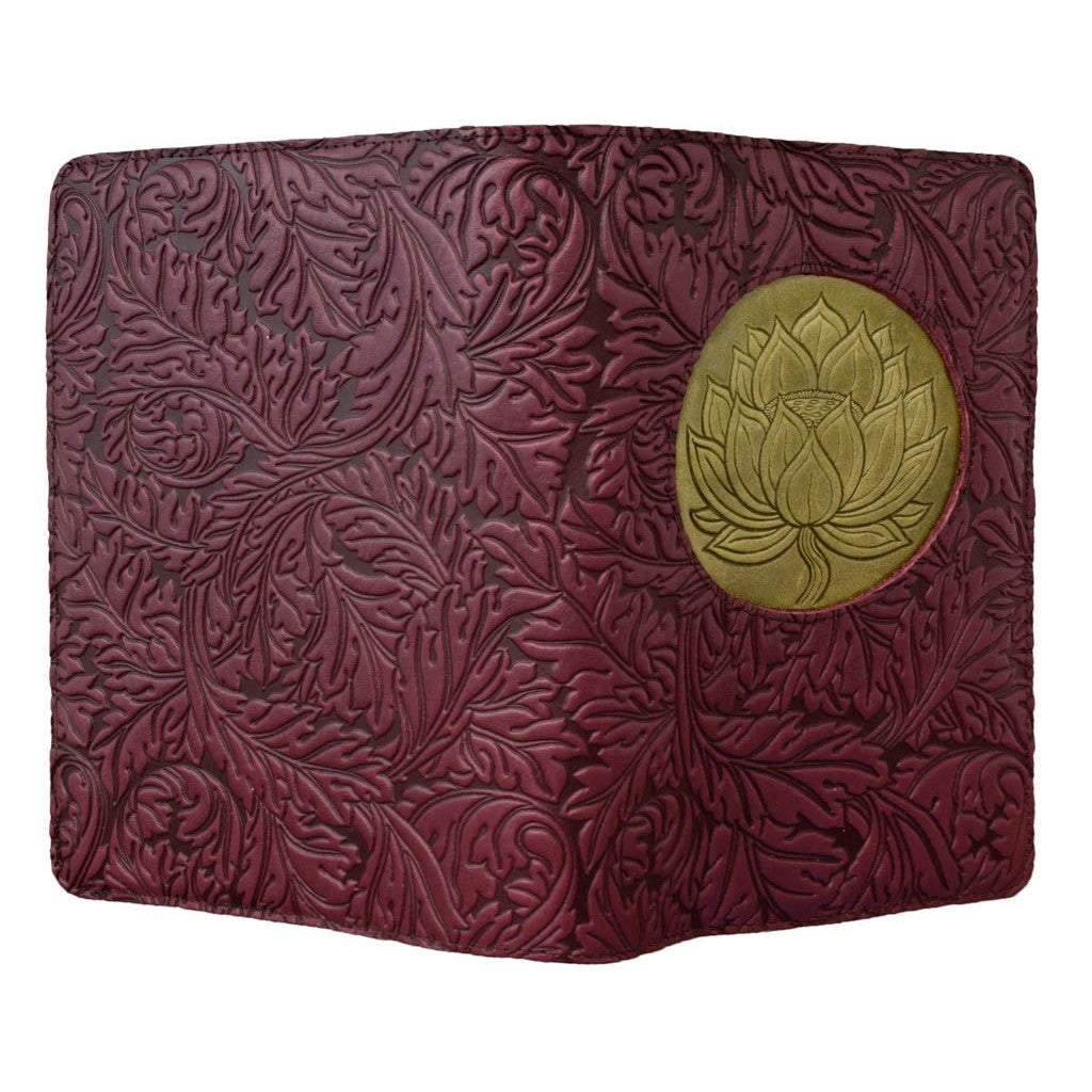 Oberon Design Leather Refillable Icon Journal Cover, Floating Lotus, open