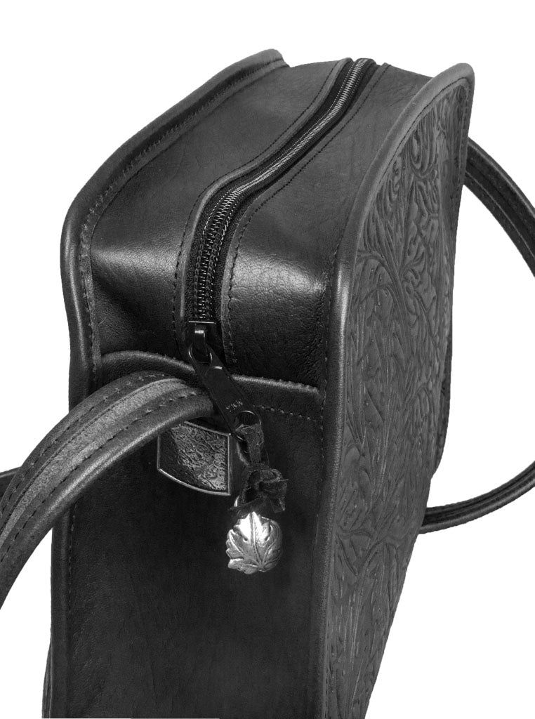 Oberon Design Leather Handbag, Retro Crossbody, Black Zipper Detail