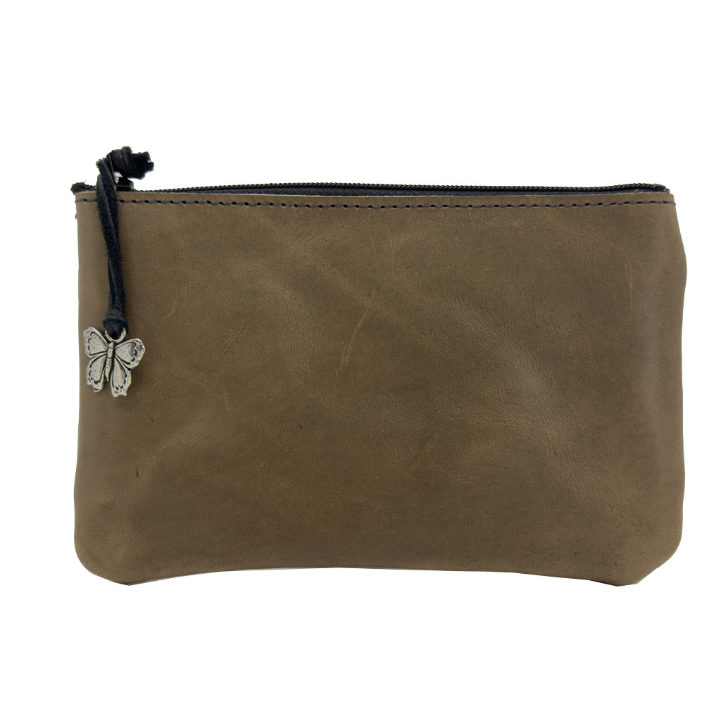 Limited Edition, Leather 6 inch Zipper Pouch, Wallet, Coin Purse, Olive