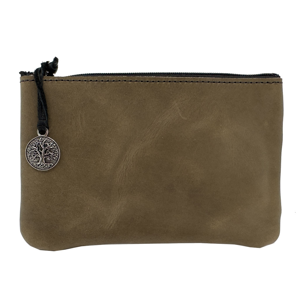 Limited Edition, Leather 6 inch Zipper Pouch, Wallet, Coin Purse, Olive