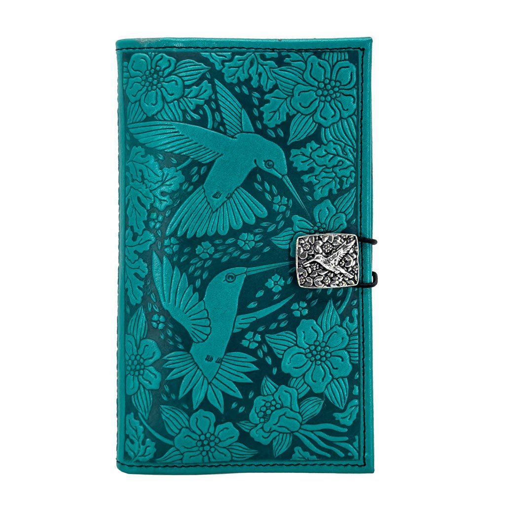Oberon Design Premium Leather Women's Wallet, Hummingbirds, Teal