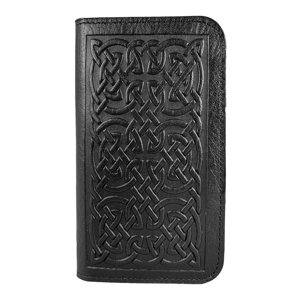 Oberon Design Bold Celtic Leather Wallet Folio Case for iPhones, Black
