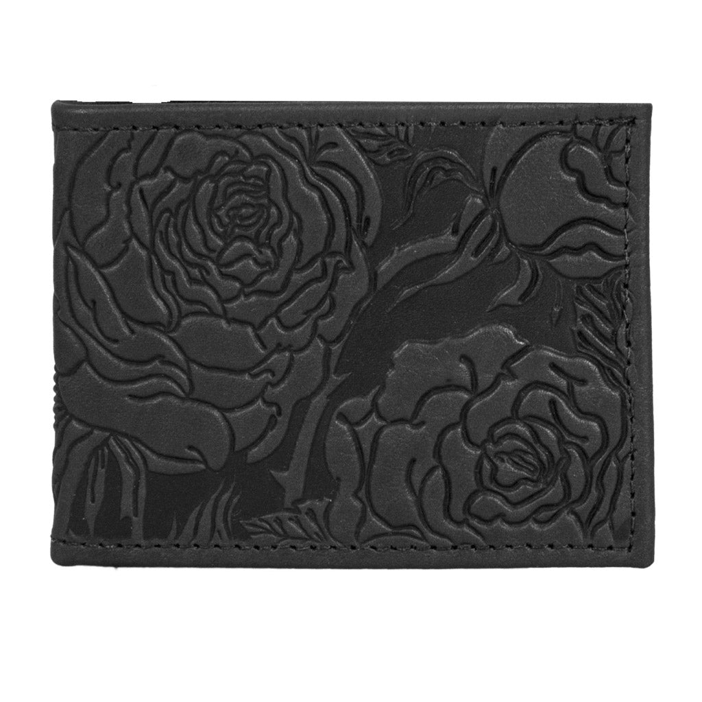 Oberon Leather Bi-fold Women&#39;s Wallet, Wild Rose, Black