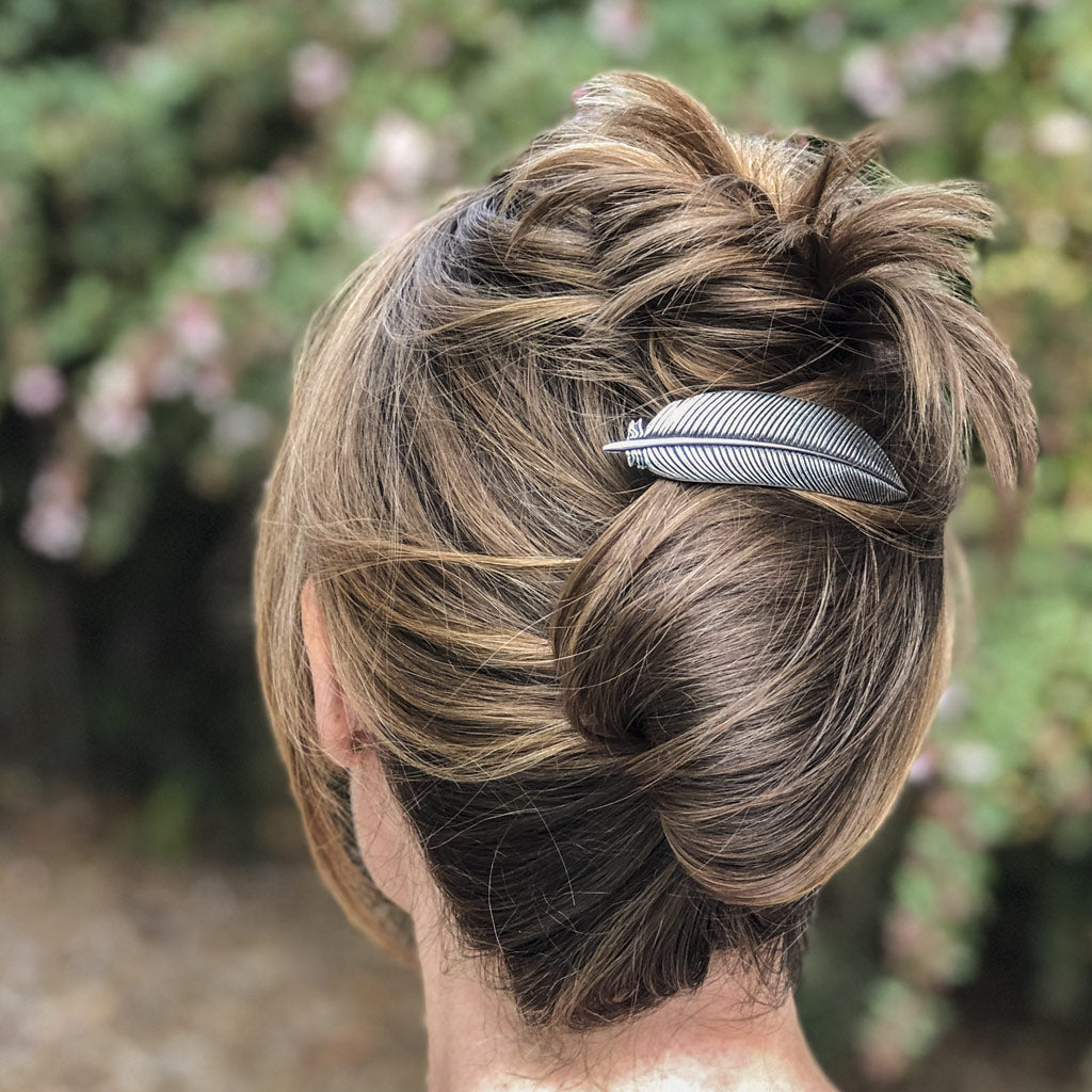 Oberon Design Hair Clip, Barrette, Hair Accessory, Feather, 70mm