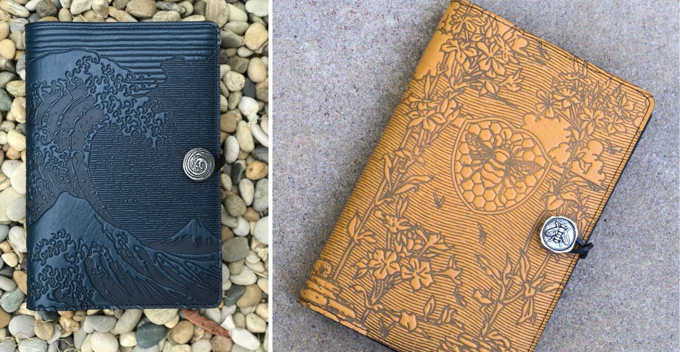 Oberon Design Refillable Leather Pocket Notebook Cover, Tree of Life