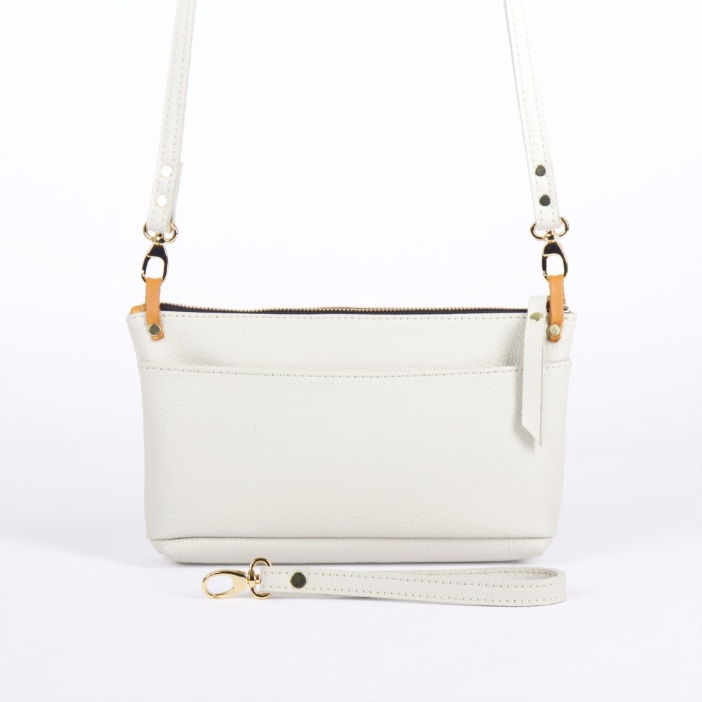 Oberon Design Paula with Pacific Leather in Fog wristlet strap