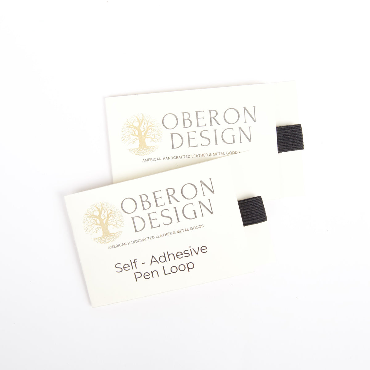Leather and elastic Self-adhesive Pen Loop, 2 pack in cards, by Oberon Design