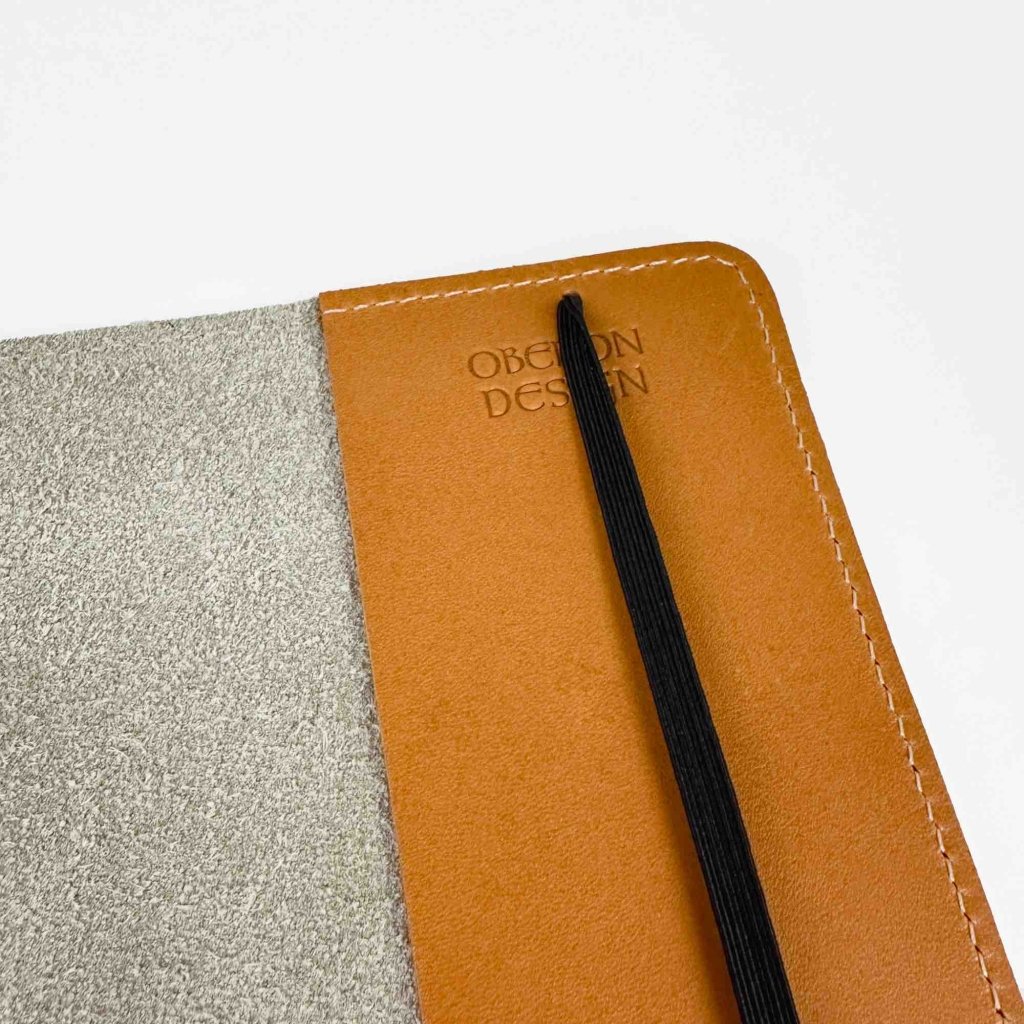 Pocket Notebook Cover, Pacific Leather in Fog, Strap Page Keeper detail