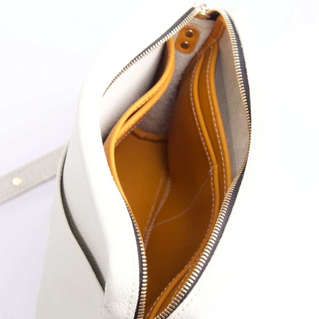 Oberon Design Retro Crossbody with Pacific Leather in Fog interior