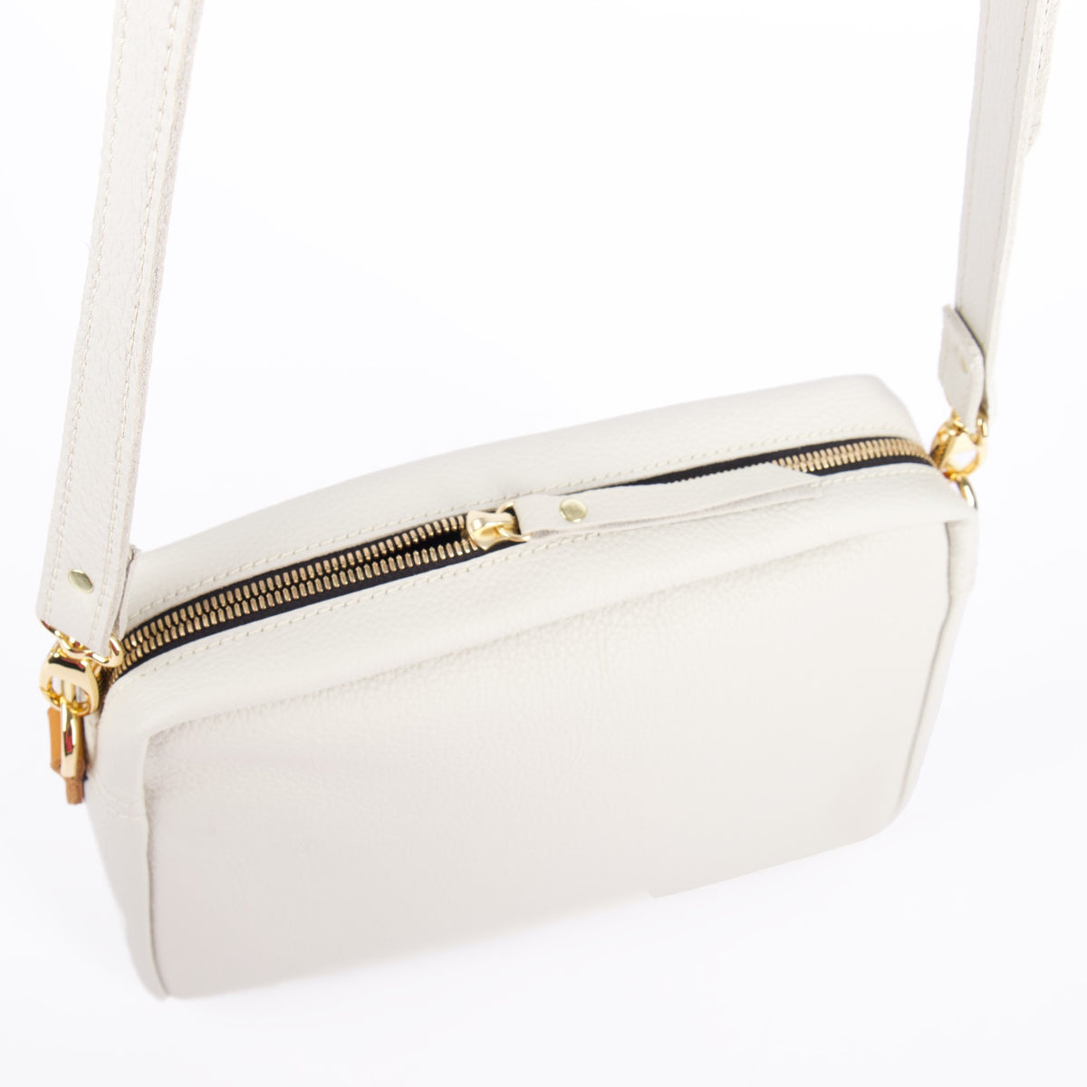 Oberon Design Retro Crossbody with Pacific Leather in Fog zipper