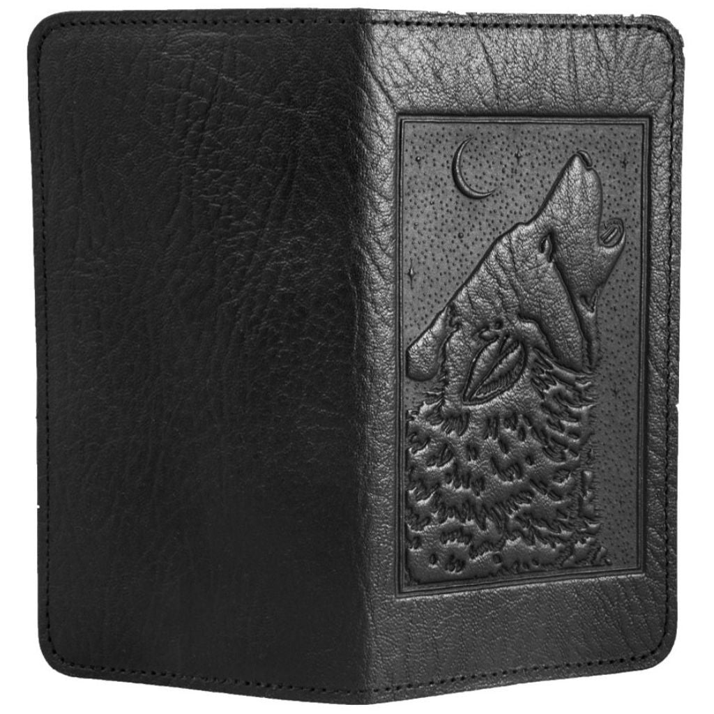 Singing Wolf Checkbook Cover, Black - Open