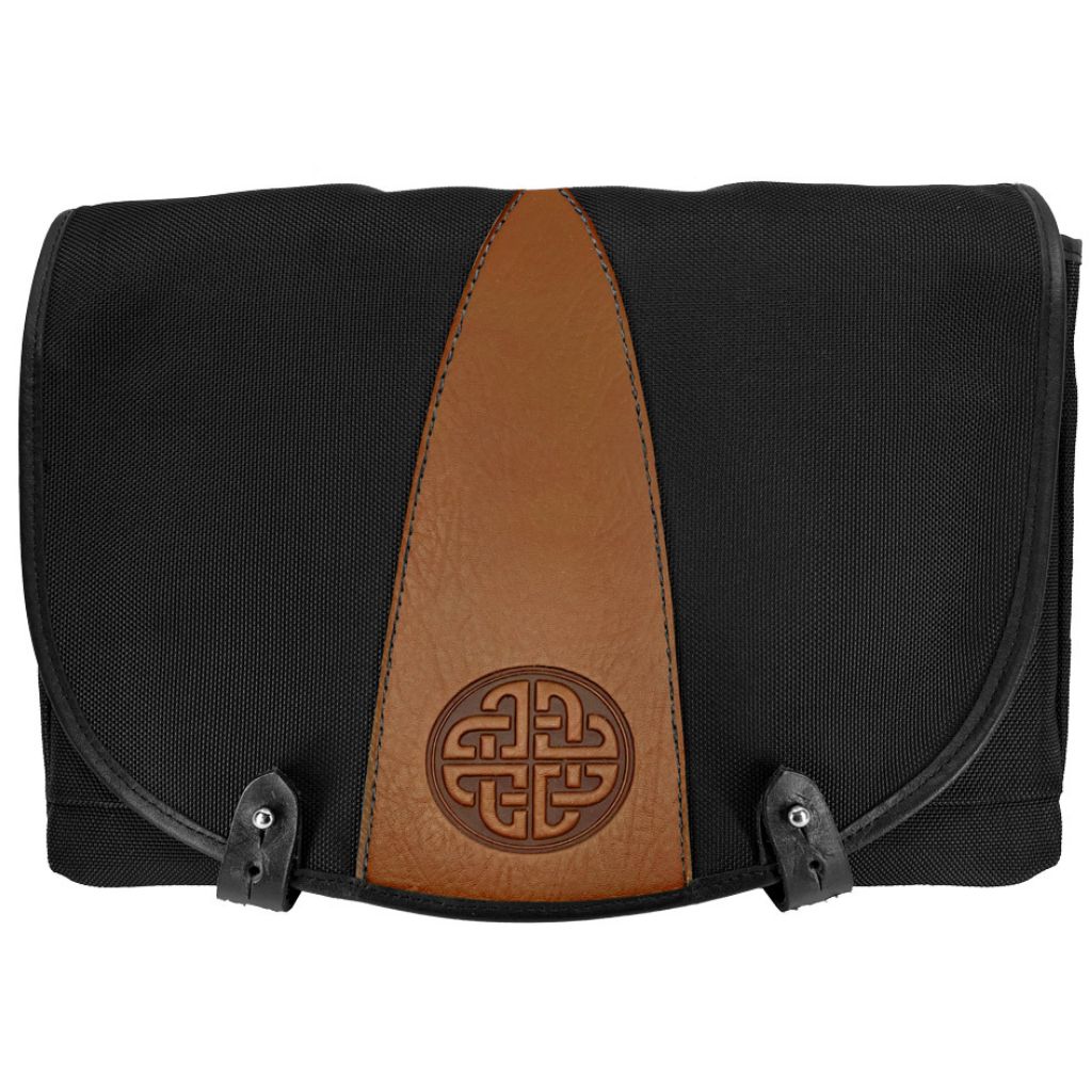 Oberon Design Messenger Bag, Slimline, Celtic Love Knot, Saddle