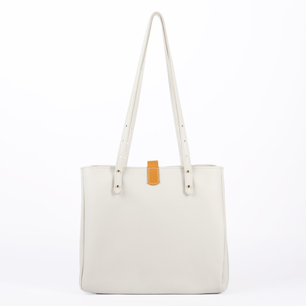 Oberon Design Sonoma Tote with Pacific Leather in Fog, back side