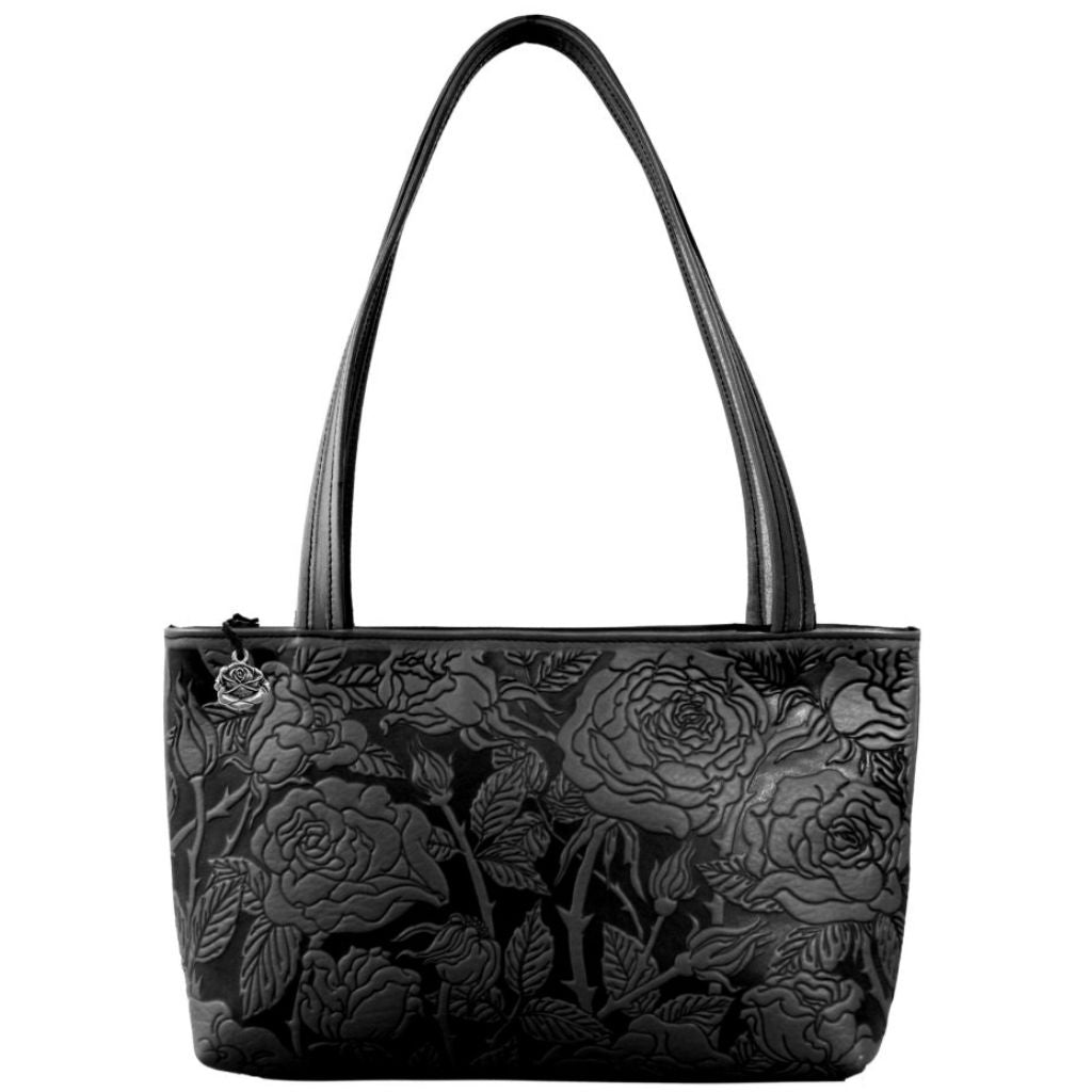 Oberon Design Leather Women&#39;s Handbag, Wild Rose Streamline, Black