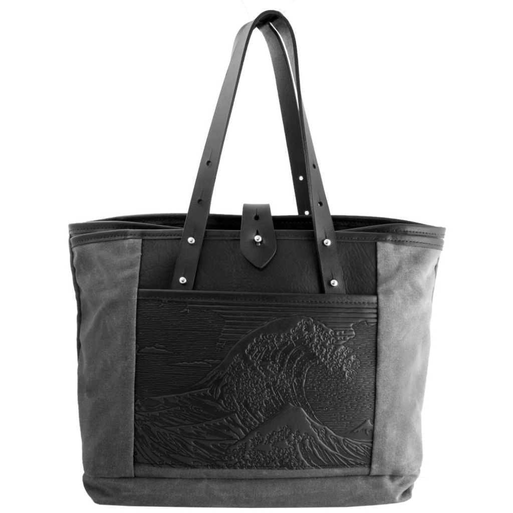 Everyday Tote, Hokusai Wave in Charcoal &amp; Black