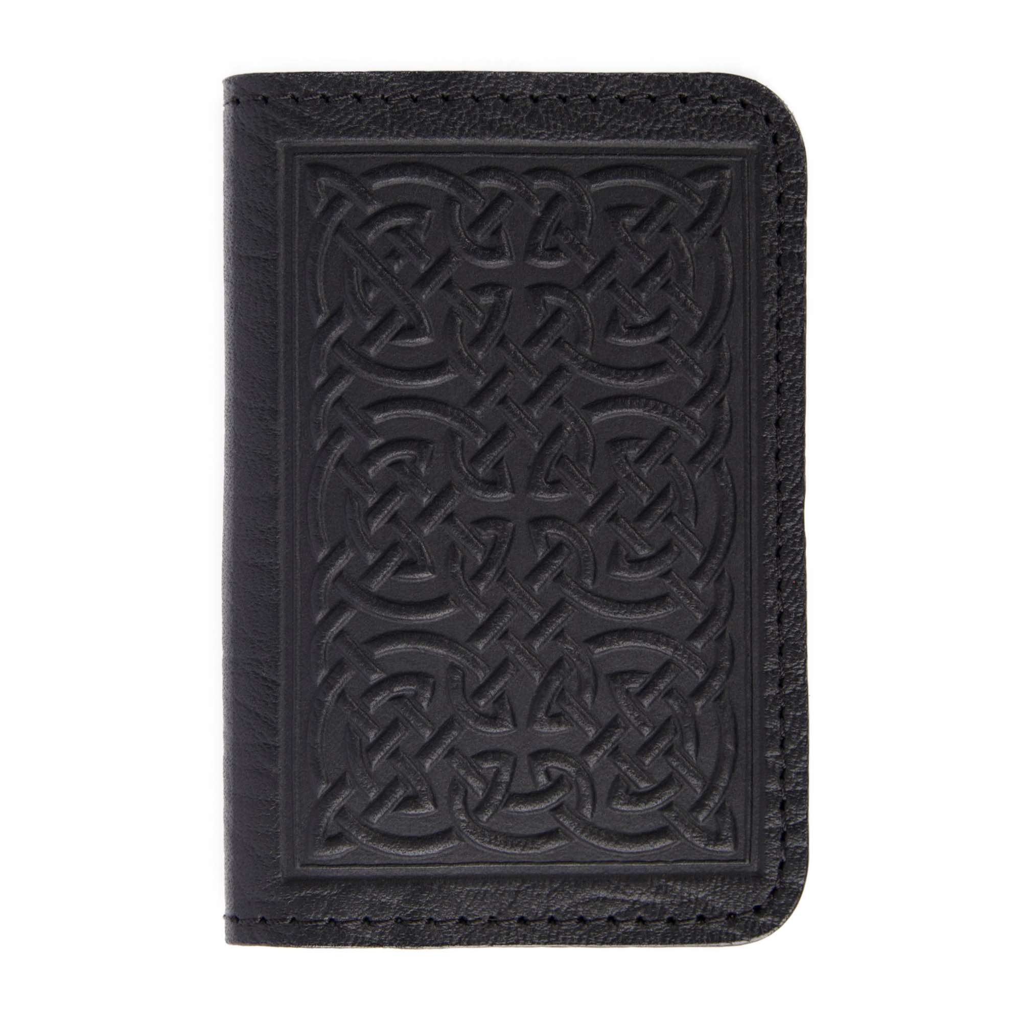 Leather Card Holder, Mini Wallet, Bold Celtic in Wine