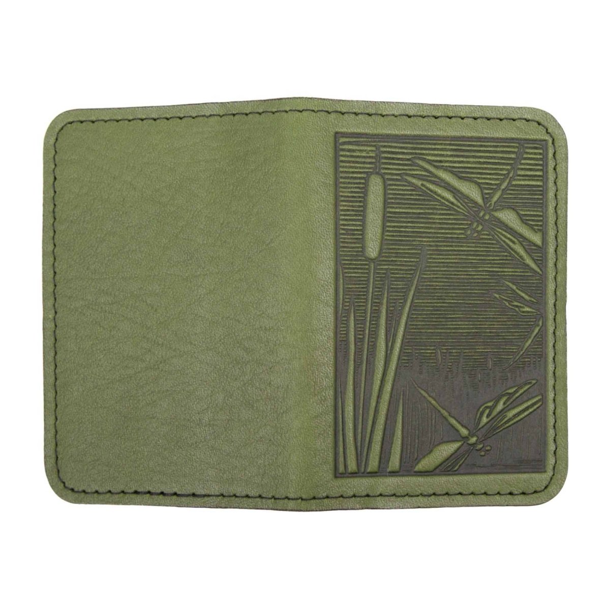 Dragonfly Pond Mini Wallet, card holder, Fern, open view by Oberon Design