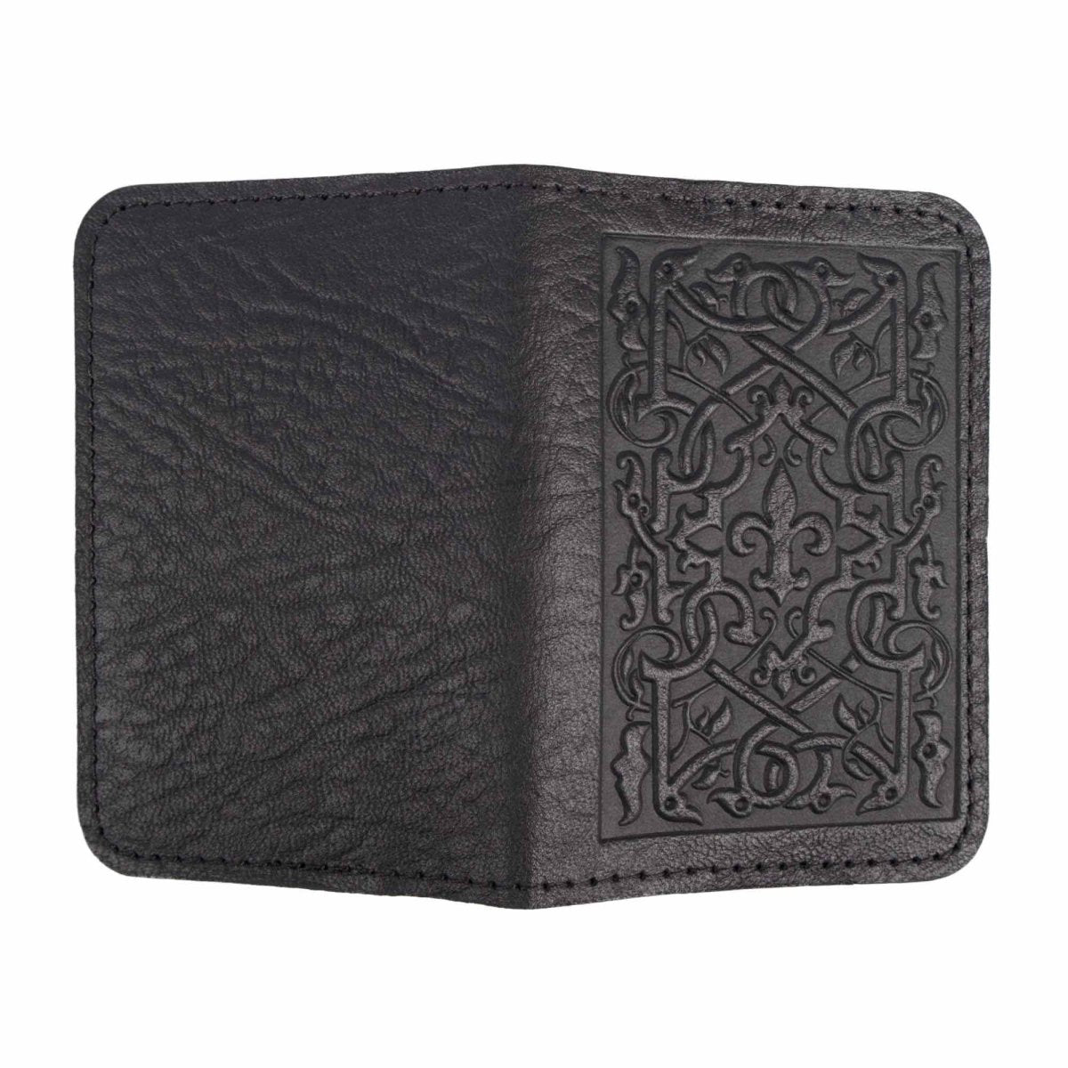 The Medici Card Holder Mini Wallet, Black, open by Oberon Design