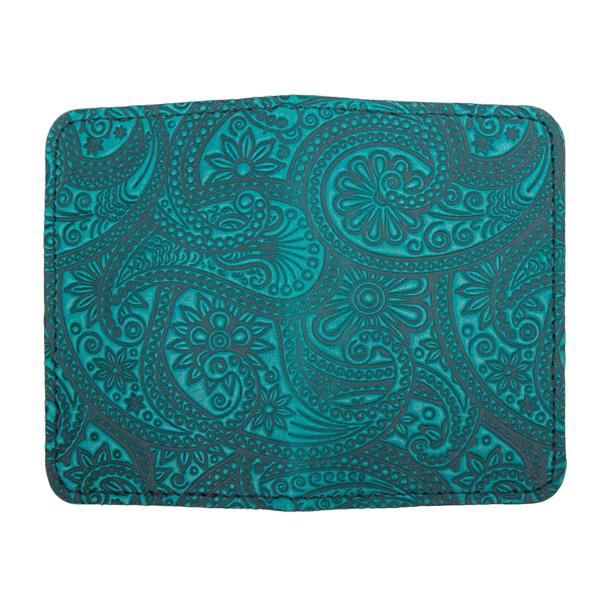 Paisley Card Holder Mini Wallet, Teal, open view