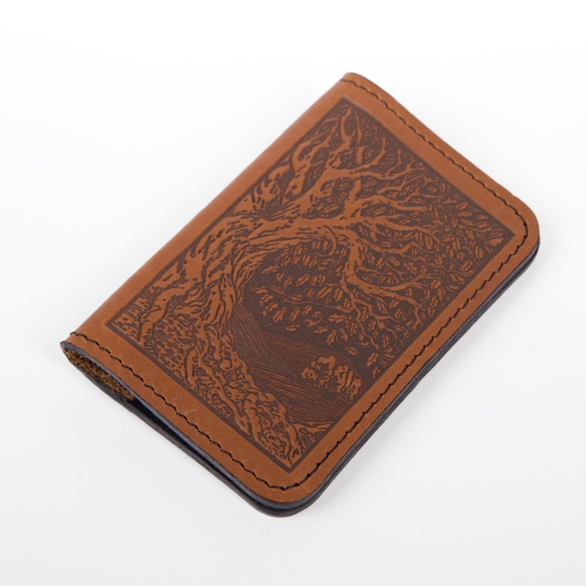 Tree of Card Holder Life Mini Wallet, Saddle, diagonal view
