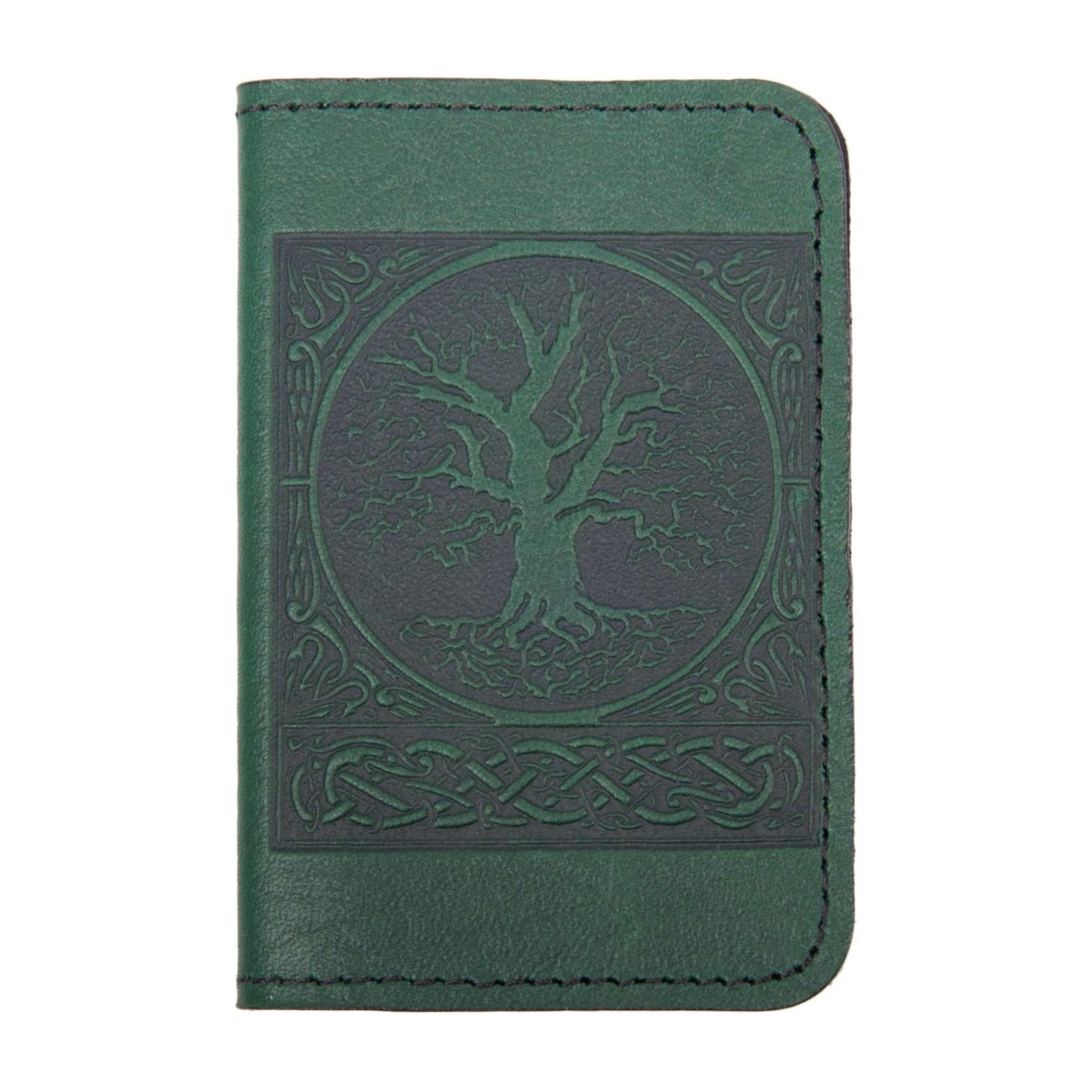 Oberon Design Leather Business Card Holder, Mini Wallet, World Tree