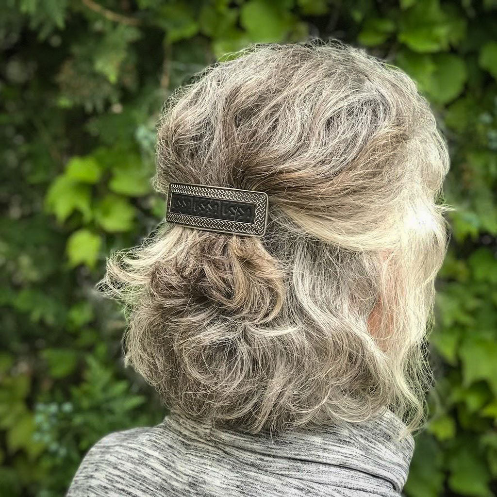 Oberon Design Hair Clip, Barrette, Hair Accessory, Celtic Braid Leather; 80mm